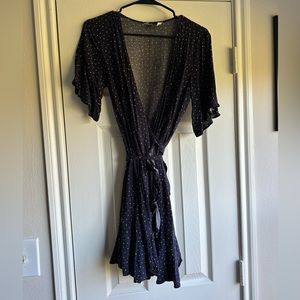 Navy and white polka dot wrap dress from Express; size small.